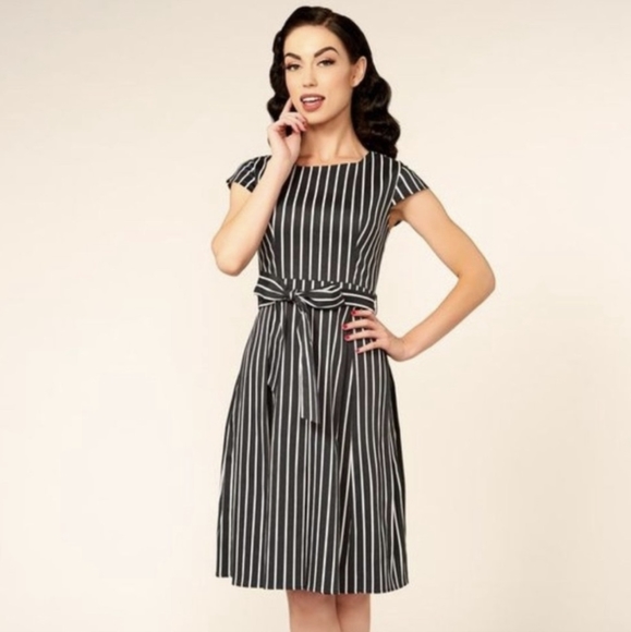 Pinup Girl Clothing Golightly Mae Dress In Victorian Stripe Large - Picture 2 of 5
